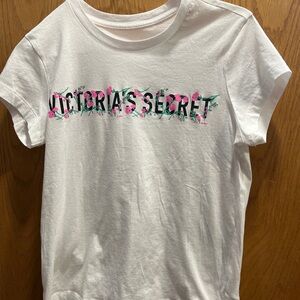 Victoria's Secret White sleepwear tee with Pink Floral Accents
